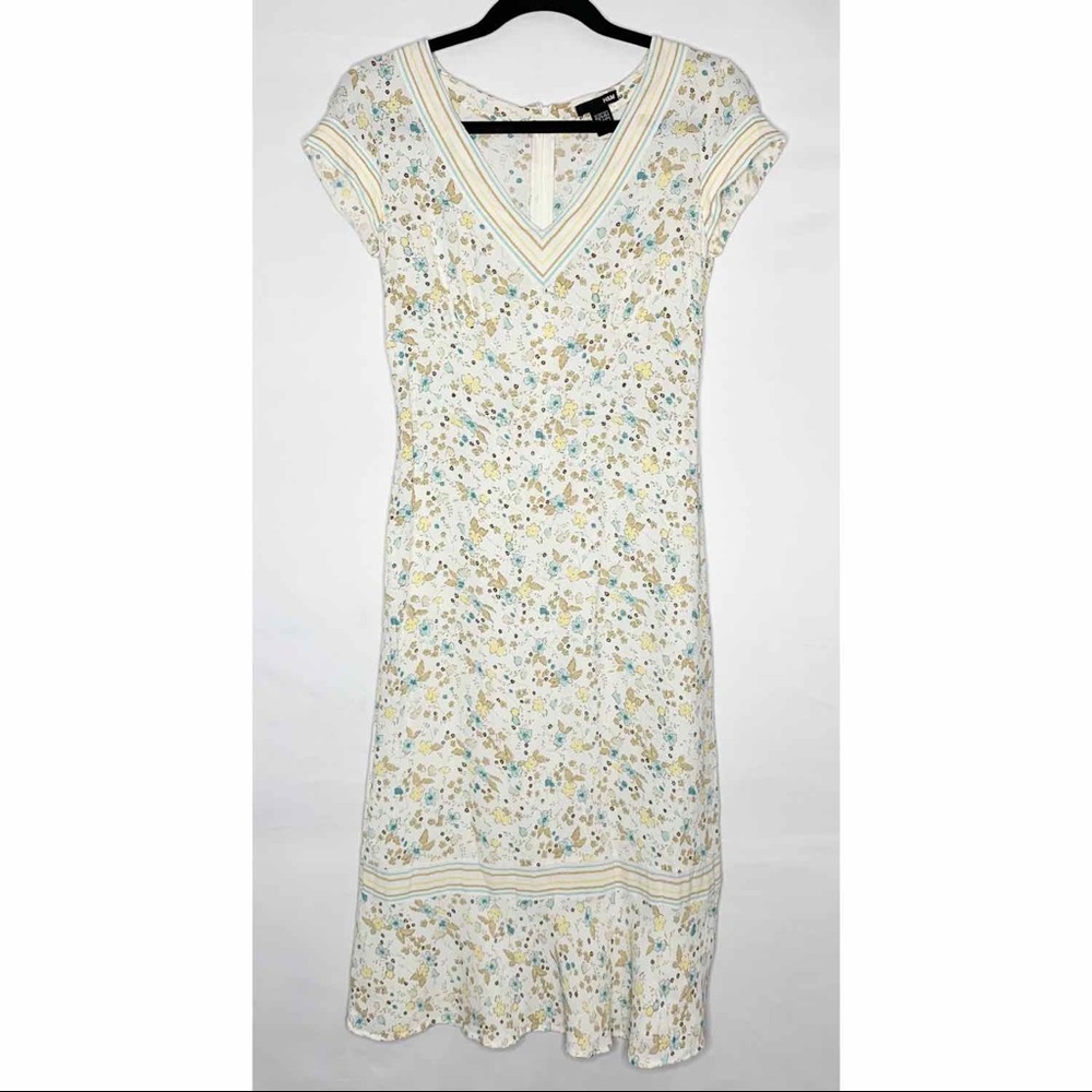 H&M Midi Floral Dress Cream Size 6